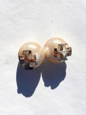 Tory Burch Pearl Logo Stud Earrings